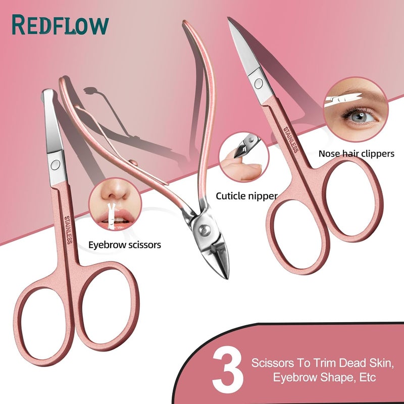 Red Flow Manicure Set 30 in 1 Nail Clipper set, nail clippers, fingernail & toenail clippers, Manicure Tools, pedicure tools, Suitable for Travel Manicure Kit, Nail Set Kit With Everything Profe - Image 5